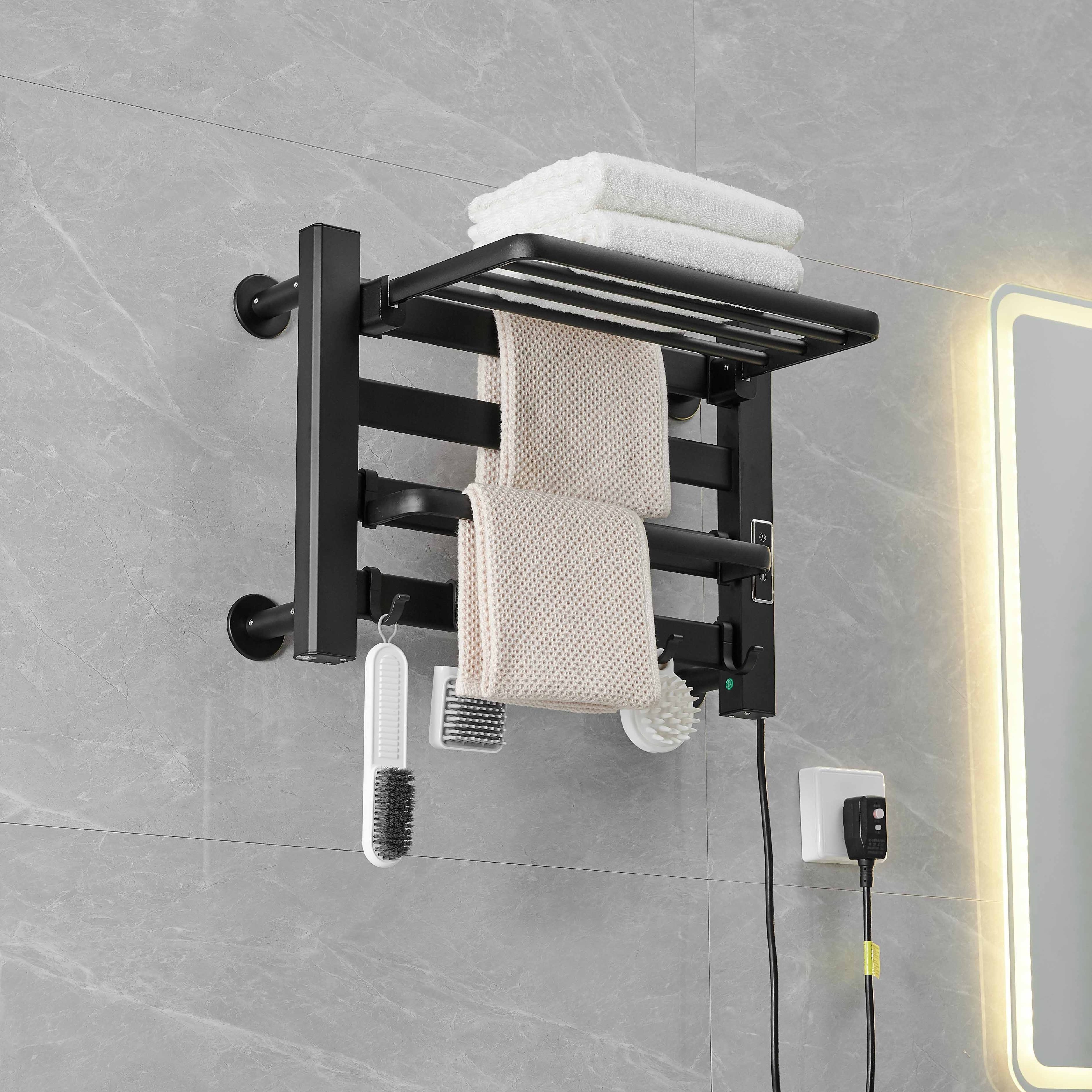 Aluminium warmer white black rotatable hanger bath shelf grey wall mounted drying storage heated bathroom electric towel rack