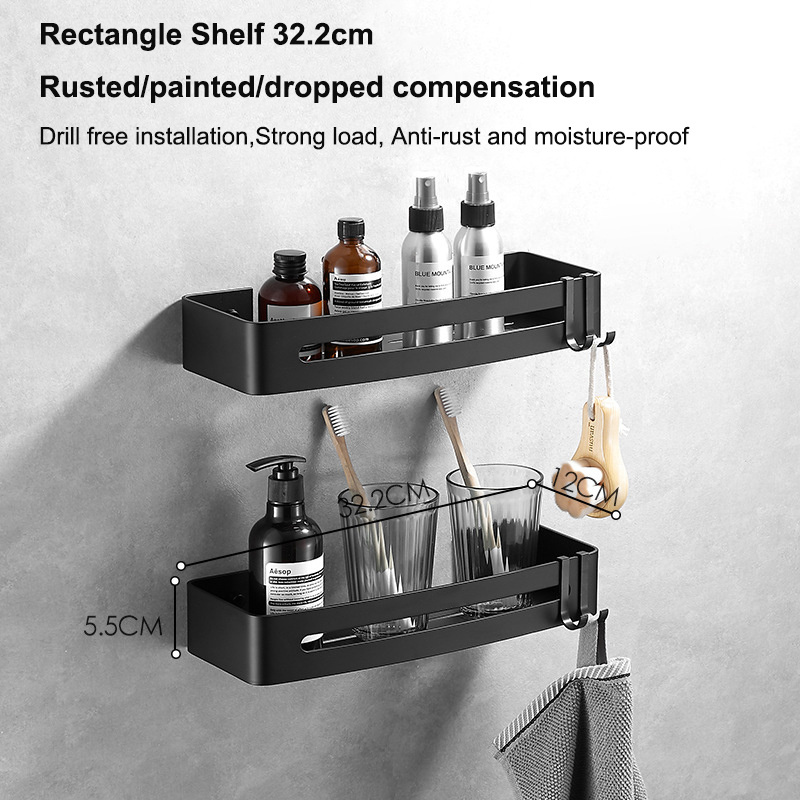 Pexmax Dual Tier bathroom storage shelf Rectangle Bathroom shower shelf Black Bathroom Organizer