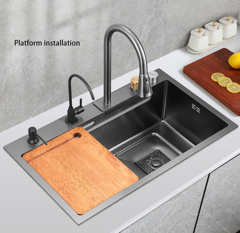 Pull out under mount drain basket accessories single bowl Modern multifunction Waterfall 304 stainless steel Kitchen Sink