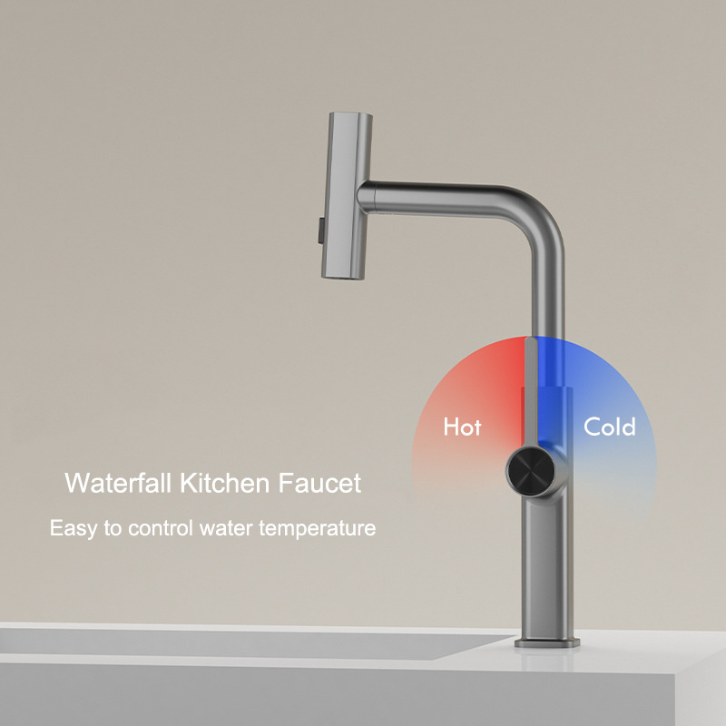 Pexmax New Design 3 Mode Kitchen Waterfall Faucet Pull Out Waterfall Kitchen Faucet Brass Kitchen Faucets