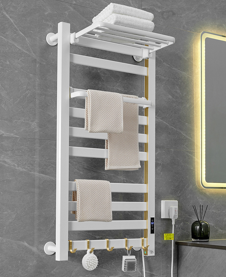 Smart aluminum gold dryer warmer machine adjustable rack organizer storage shelf heated hooks wall mounting electric towel racks