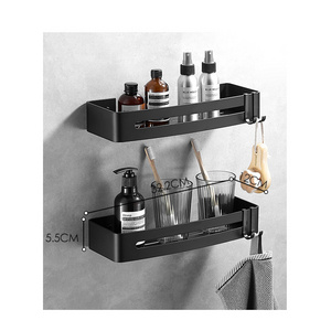 Pexmax Dual Tier bathroom storage shelf Rectangle Bathroom shower shelf Black Bathroom Organizer