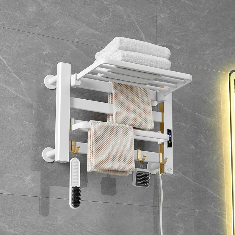 Smart aluminum gold dryer warmer machine adjustable rack organizer storage shelf heated hooks wall mounting electric towel racks