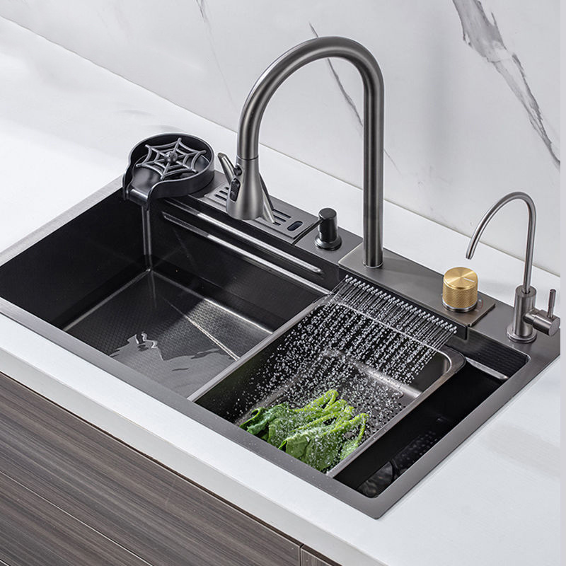 Handmade Pull Out multifunction 304 stainless steel Waterfall kitchen sink with Knife Rack