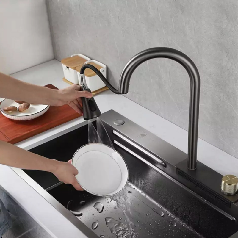 Nano drainer glass rinser undermount handmade Pull Out  modern waterfall multifunction 304 stainless steel kitchen sink