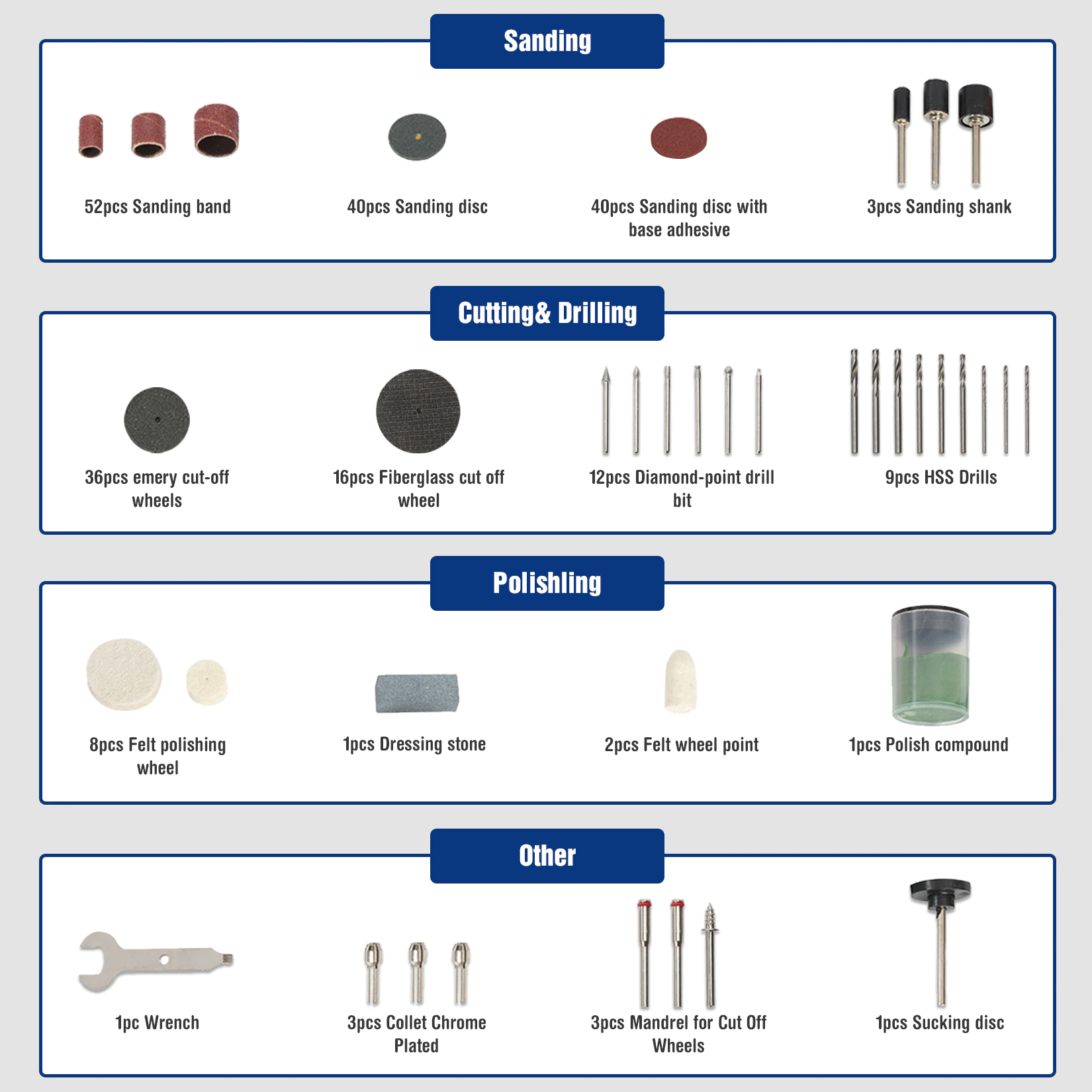 Pexmientas 276 Piece Rotary Polishing Wheels Universal Fitment Cutting Grinding Sanding Sharpening Rotary Tool Accessories Kit