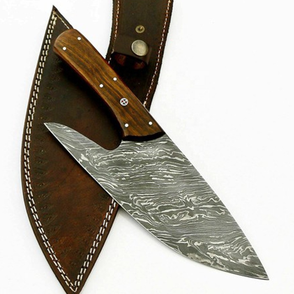 Custom Handmade Damascus Steel Chef Kitchen Cleaver Meat Cleaver Vegetable Cutting Knife With Leather Sheath Offer Free Sample.