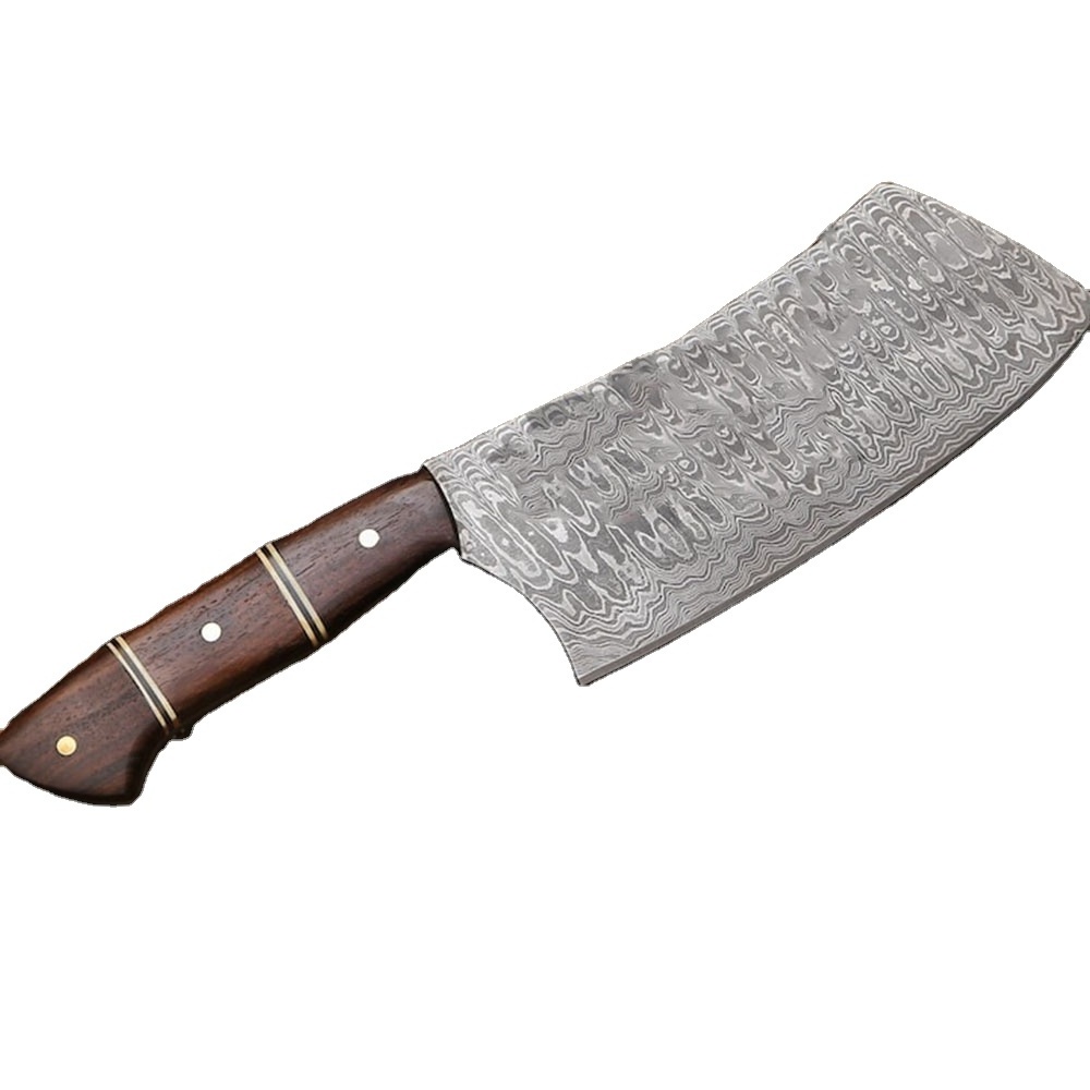 Serbian Full Tang Chef Cleaver Chopper Handmade Damascus Chef Kitchen Knife Rose Wood Leather Sheath Anniversary Gift Outdoor Ch