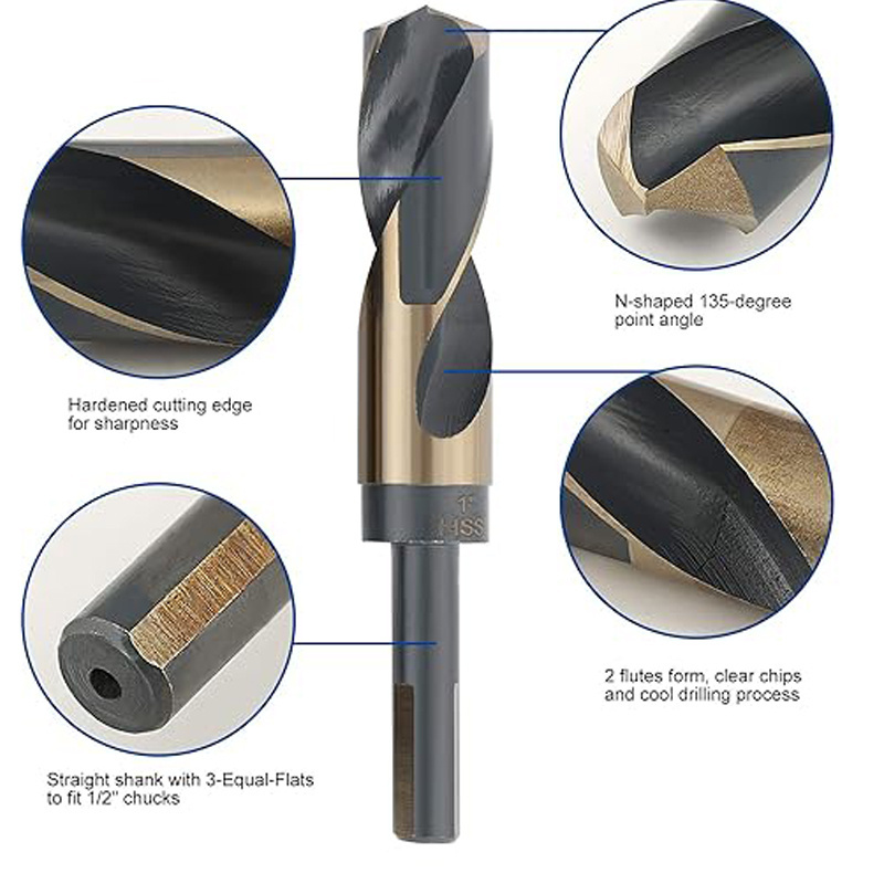 PEXMIENTAS 8pcs m35 9/16 inch deming large drill bit set hss cobalt silver and deming drill bit size reduced shank twist hss bit