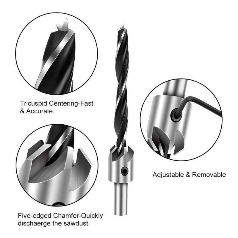 7PCS 3-10mm Counter Bore Screw Countersink Drill Bit Set Woodworking Tools Hss Countersink Drill Bit Set