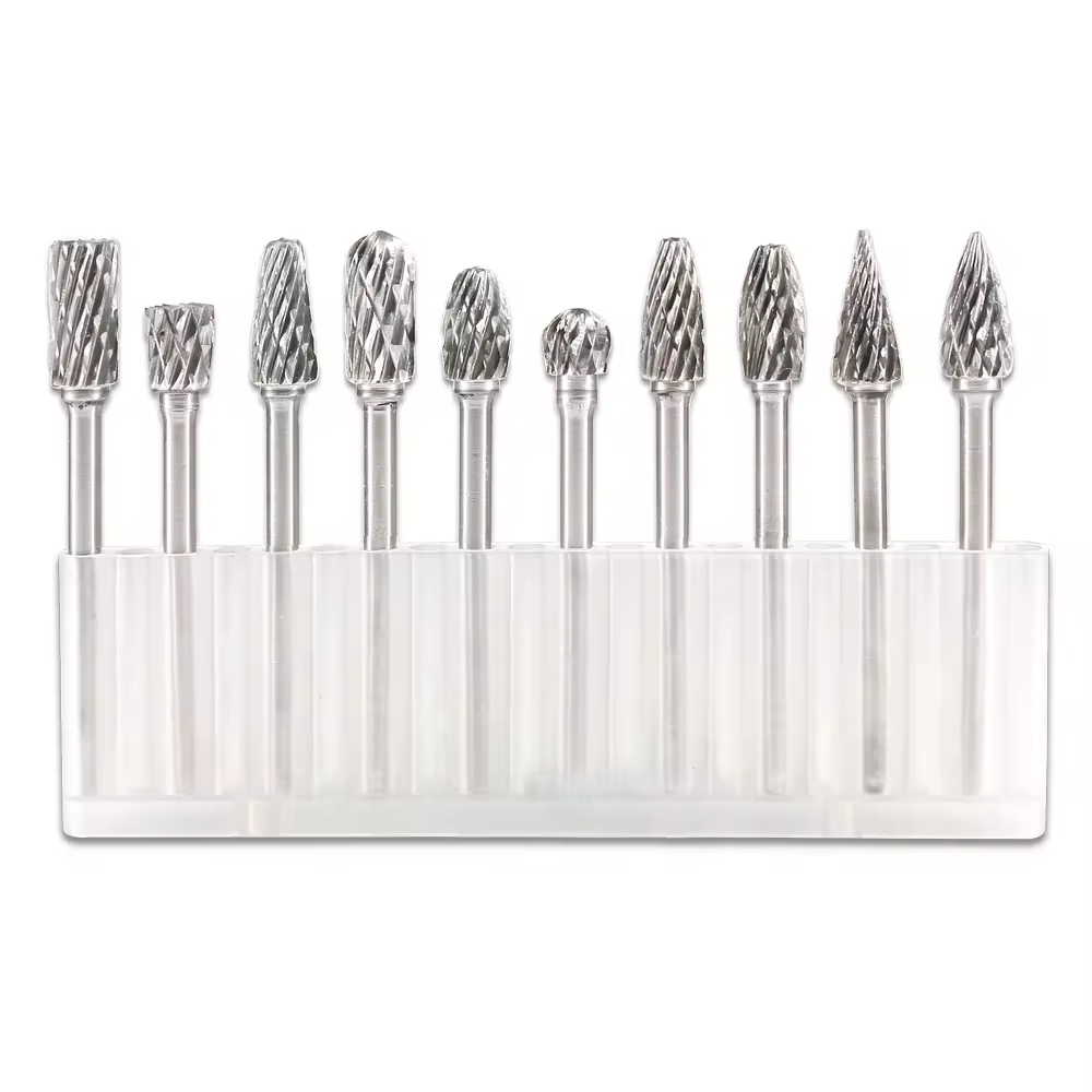 Tungsten Carbide Burr Bit Set 10pcs with 3X6mm 3X3mm Double Cut Solid Rotary Files for Metal Working Engravers and Grinders