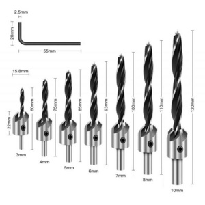 7PCS 3-10mm Counter Bore Screw Countersink Drill Bit Set Woodworking Tools Hss Countersink Drill Bit Set