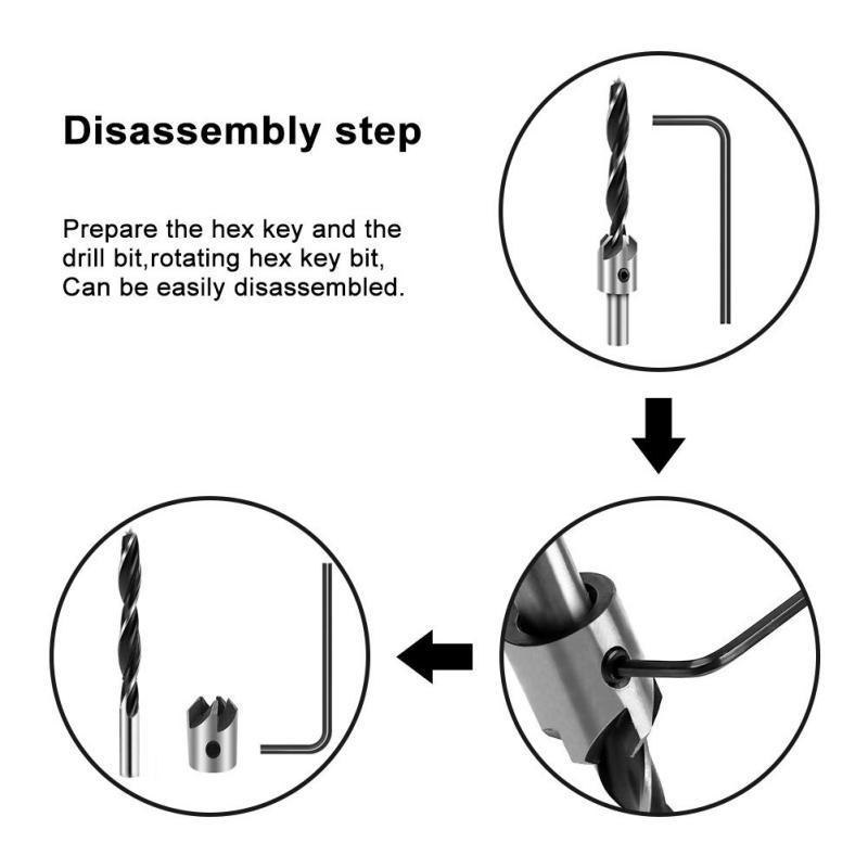 7PCS 3-10mm Counter Bore Screw Countersink Drill Bit Set Woodworking Tools Hss Countersink Drill Bit Set