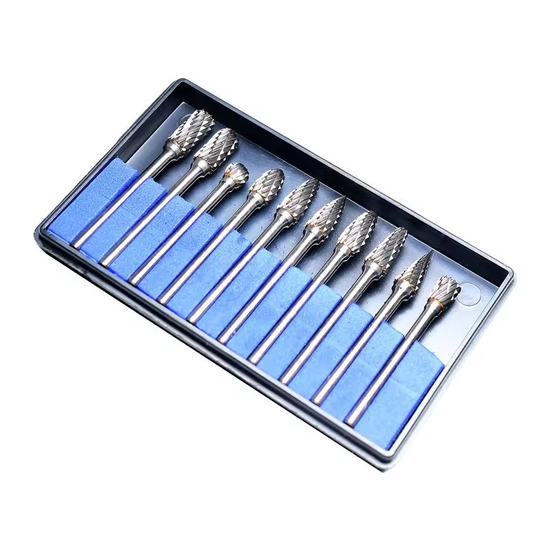 Tungsten Carbide Burr Bit Set 10pcs with 3X6mm 3X3mm Double Cut Solid Rotary Files for Metal Working Engravers and Grinders