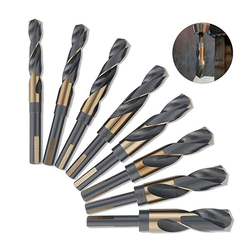 PEXMIENTAS 8pcs m35 9/16 inch deming large drill bit set hss cobalt silver and deming drill bit size reduced shank twist hss bit