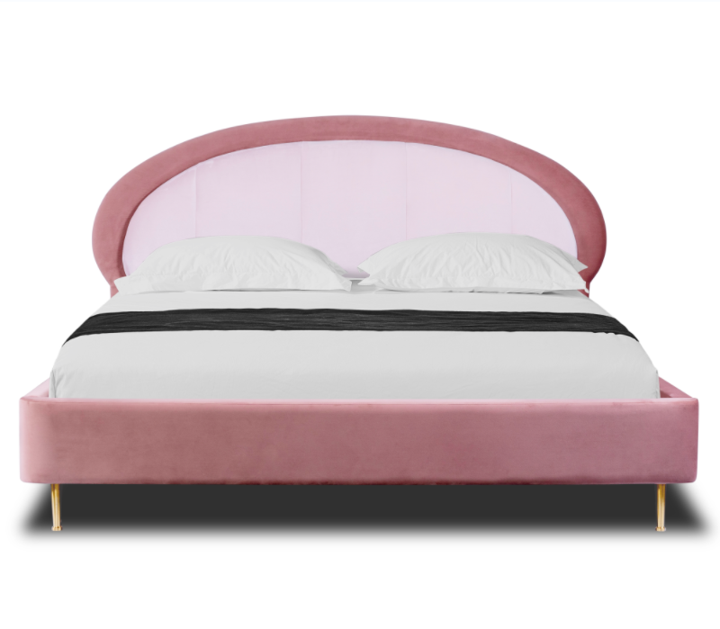 Newest Design Fabric Upholstered Queen Size King Size Pink Round Headboard Bed Frame Bedroom Furniture Bed