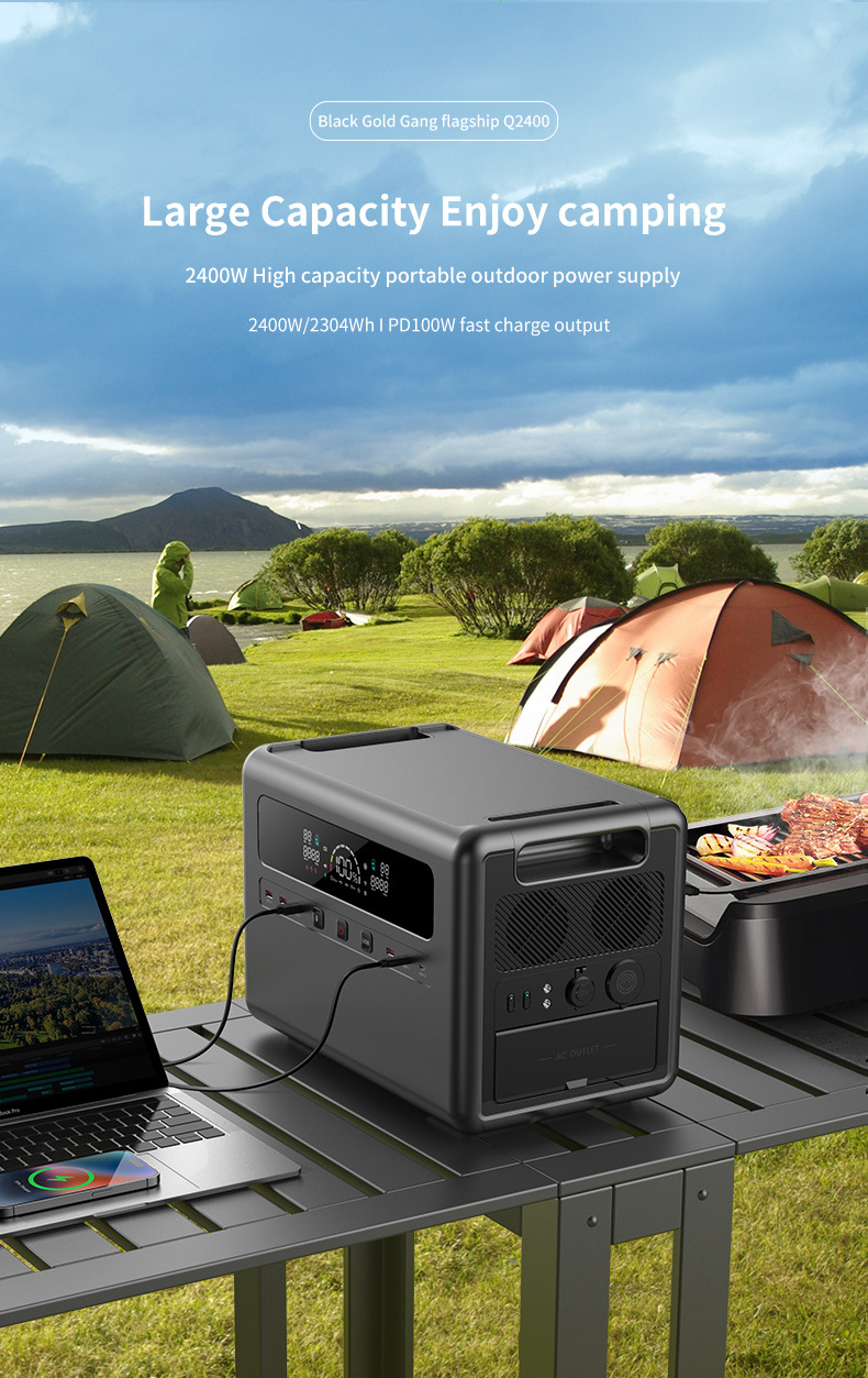 Manufacturer Mobile DC Power Supply Camping Lifepo4 Lithium Ion Battery Solar Panel Portable Generator Home 2400W Power Station