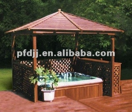 100% wooden rectangle outdoor gazebo pavilion with hot spa