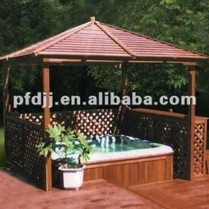 100% wooden rectangle outdoor gazebo pavilion with hot spa