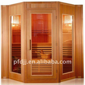 wooden sauna door with tempered glass