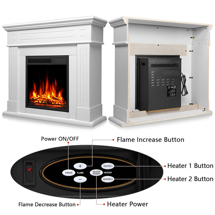 Artificial Flame Decoration Remote Control Heater Wooden Surround Firebox Electric Fireplace Mantel