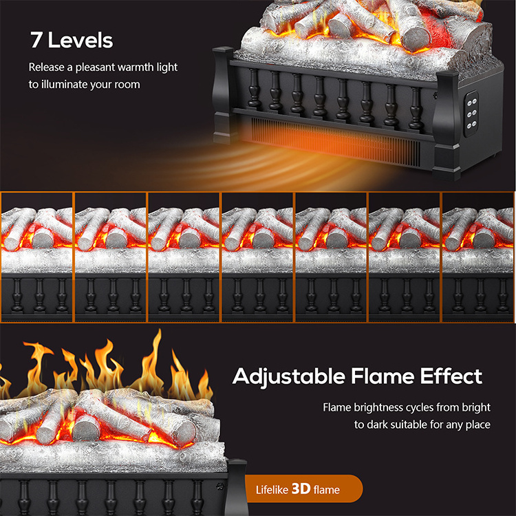 Overheat Protection Safe Operation Decorative Carbon Stove Electric Fireplace Log Set Heater With Led Flame