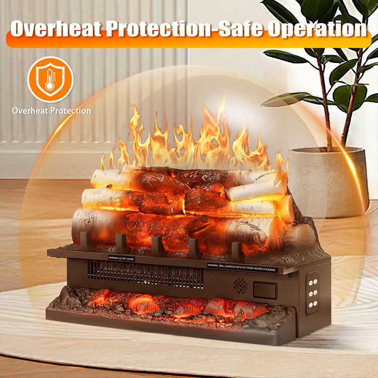 Overheat Protection Safe Operation Decorative Carbon Stove Electric Fireplace Log Set Heater With Led Flame