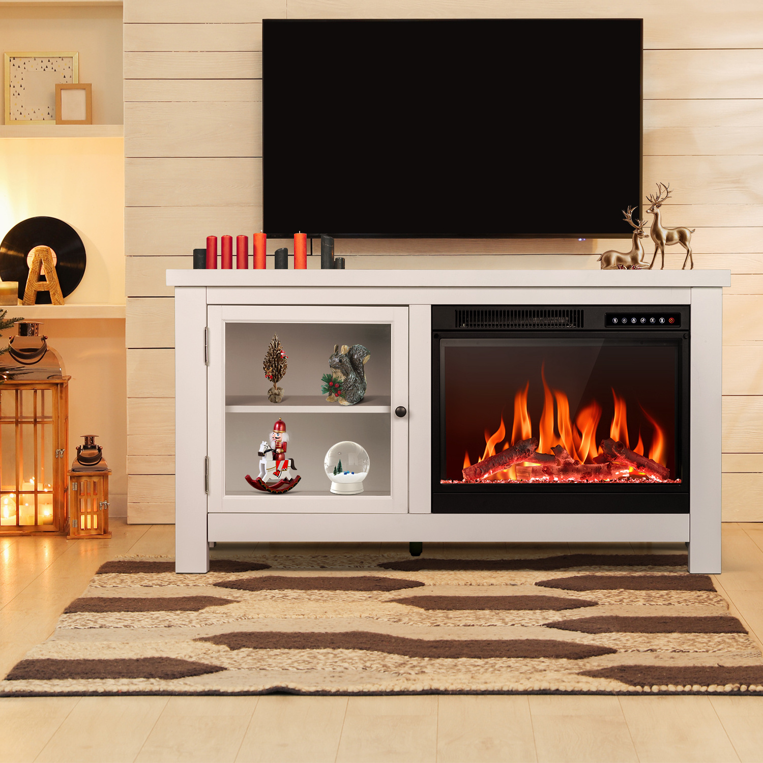 Smart Burning Decorative Simulation Flame Tv Cabinet Mantel Wooden Electric Fireplace Surround Firebox