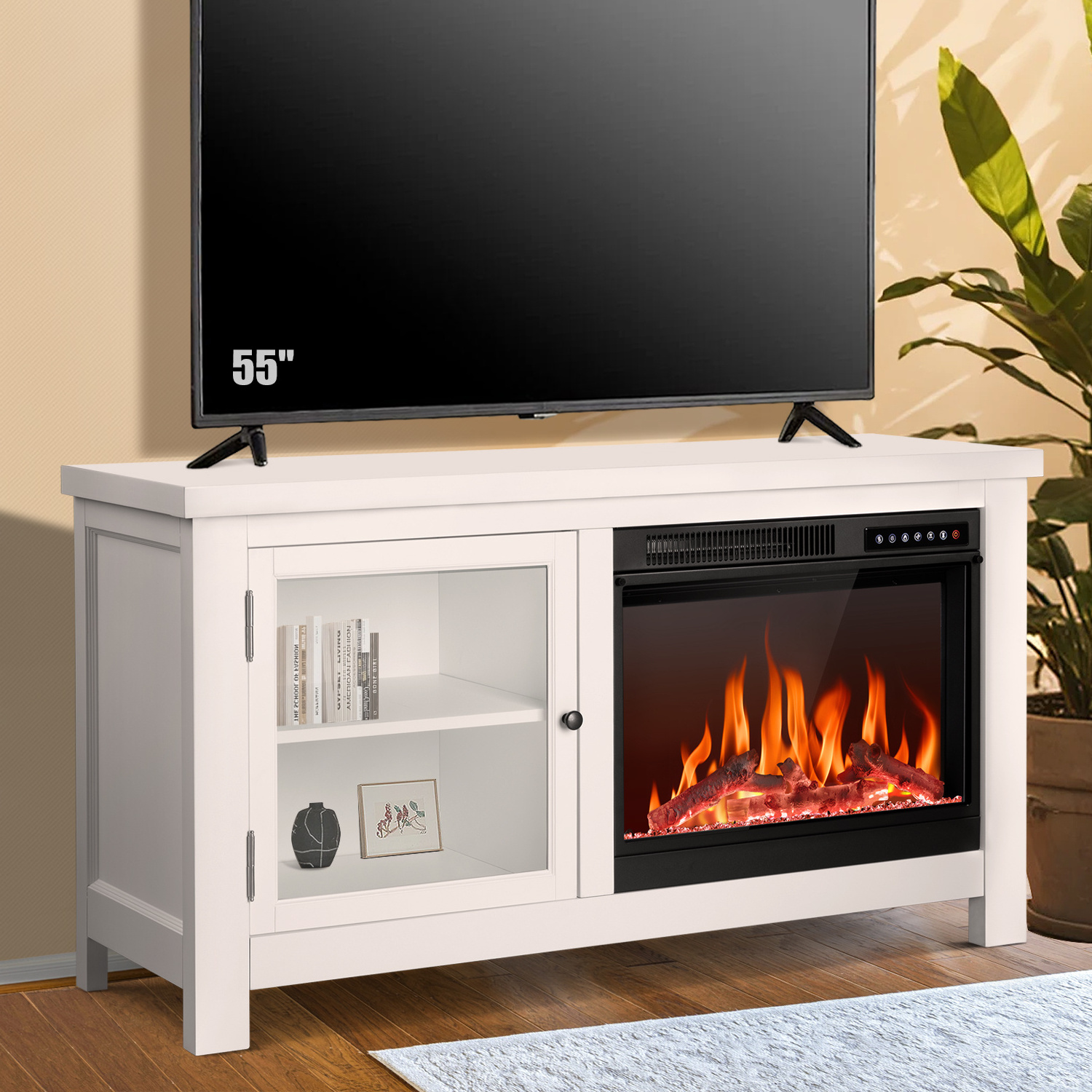 Smart Burning Decorative Simulation Flame Tv Cabinet Mantel Wooden Electric Fireplace Surround Firebox