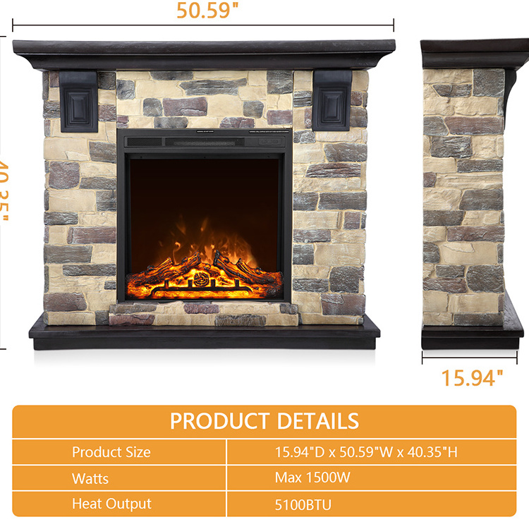 Modern Led 3d Decor Flame Polystone Stone Heating Quickly Electric Fireplace With Remote Control