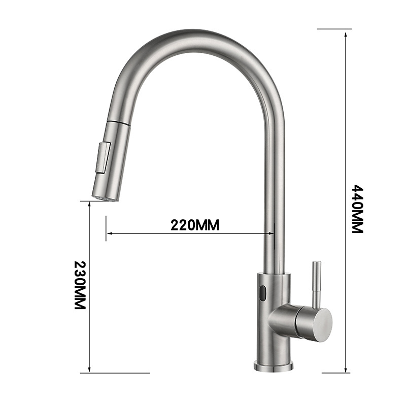 Sensor Kitchen Faucets Touchless Motion Activated Sensitive Water Tap Pull-down Sink Faucet Stainless Steel Brushed Silver