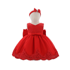 Baby dress Big bow lace wedding dress Princess dress Baby's first birthday shower headband