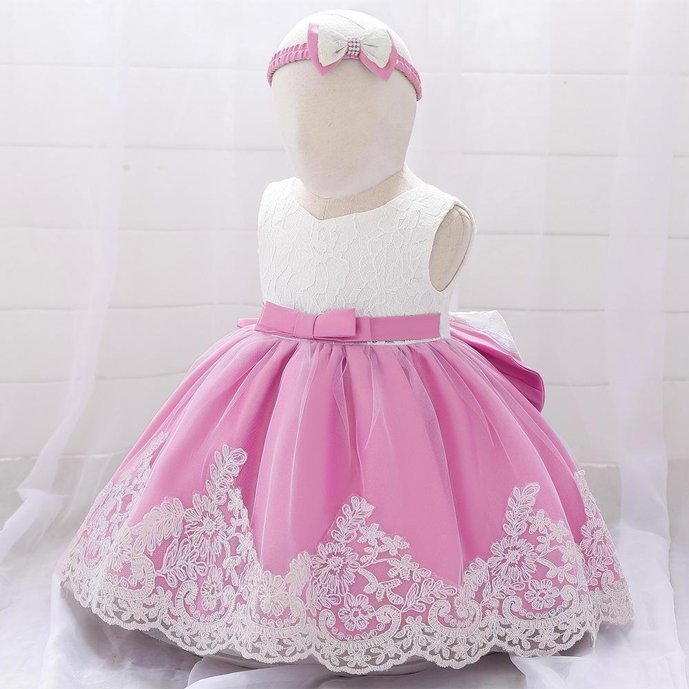 Baby dress Big bow lace wedding dress Princess dress Baby's first birthday shower headband