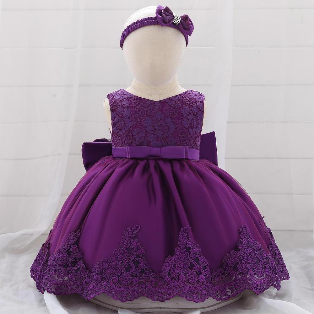 Baby dress Big bow lace wedding dress Princess dress Baby's first birthday shower headband