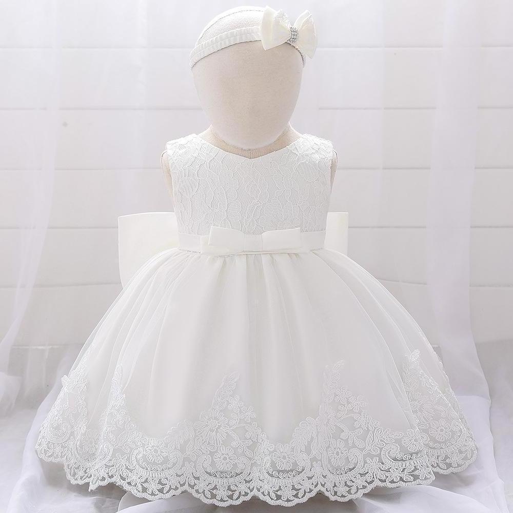 Baby dress Big bow lace wedding dress Princess dress Baby's first birthday shower headband