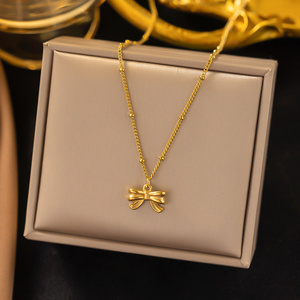 2023 Fashionable and Cute Girls' Bow Knot Pendant Necklace Stainless Steel Plating High Quality Couple Gift Jewelry