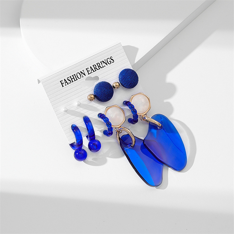 12pcs Earrings Set For Women Fashion Jewelry Vintagge Cleine Blue Resin Acrylic  Exaggerated Pearl Stud Hoops 2023 Korean Trendy