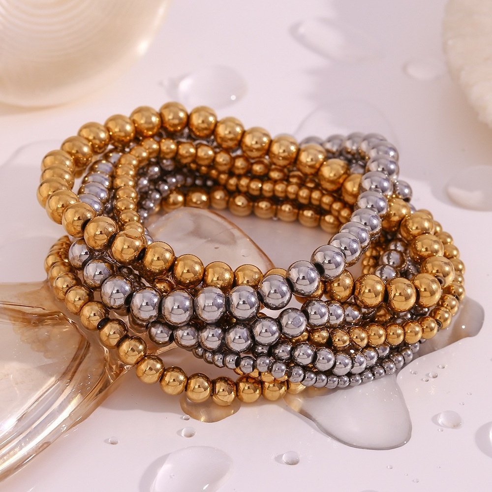 3-6mm Simple elastic rope stainless steel bead beaded bracelet Retro Fashion Gilded Jewelry Accessories Bracelet For Women