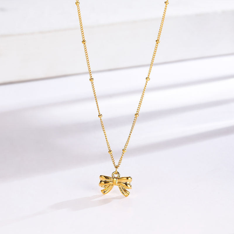 2023 Fashionable and Cute Girls' Bow Knot Pendant Necklace Stainless Steel Plating High Quality Couple Gift Jewelry