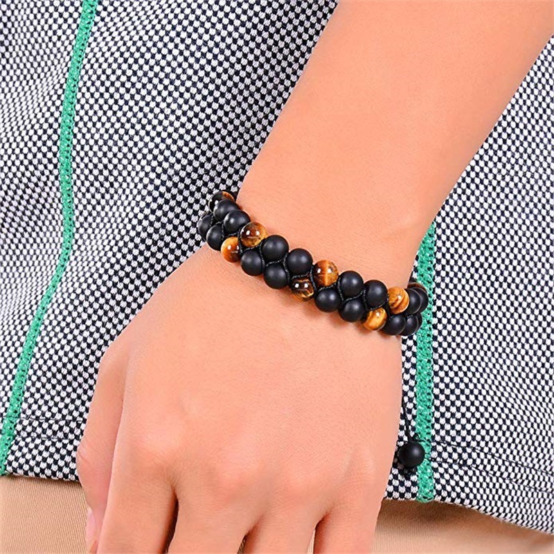 Wholesale 2022 8mm Natural Tiger Eye Stone Onyx Double Layer Braided Beaded Bracelet Adjustable Men's Punk Gift Jewelry