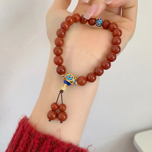 New Chinese Style Cloisonne  Natural Red Agate Beaded Bracelet Vintage Lucky Jewelry Natural Stone Beaded Bracelet for Women