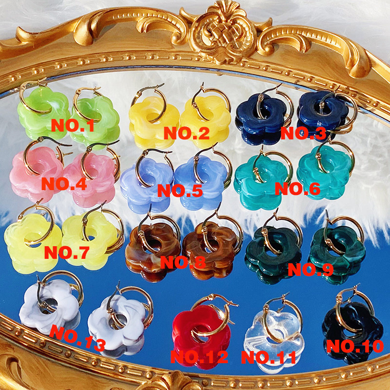 Hoop Earrings Acetate Acrylic Flower Hoops stainless Steel Fashion Korean 2022 New for Women Flower Statement Earring Earrings