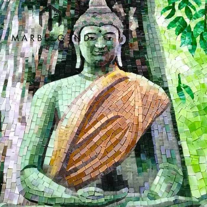 Wholesale price chic silver mosaic buddha diamond glass mosaic wall mural