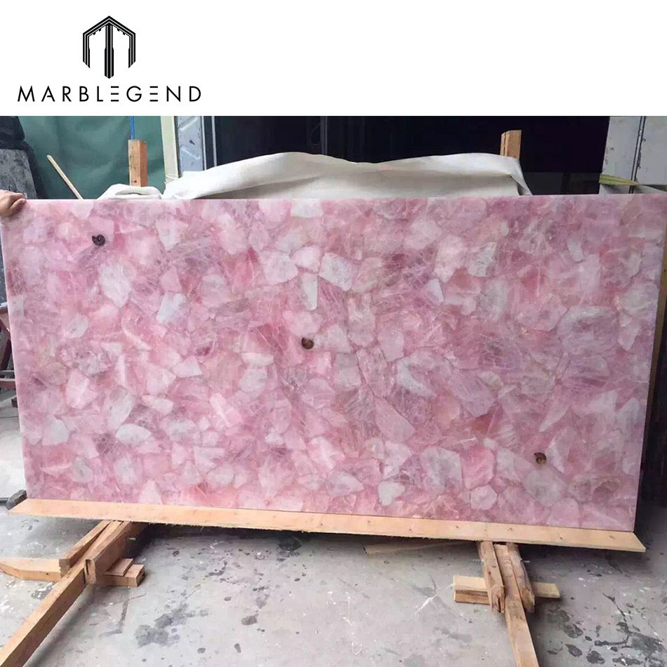 Natural gemstone countertop rose crystal quartz slabs