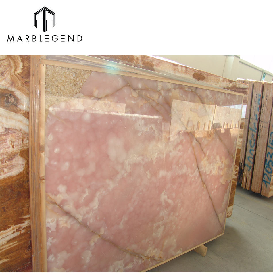 PFM Backlit wall panels Translucent pink onyx marble slab price