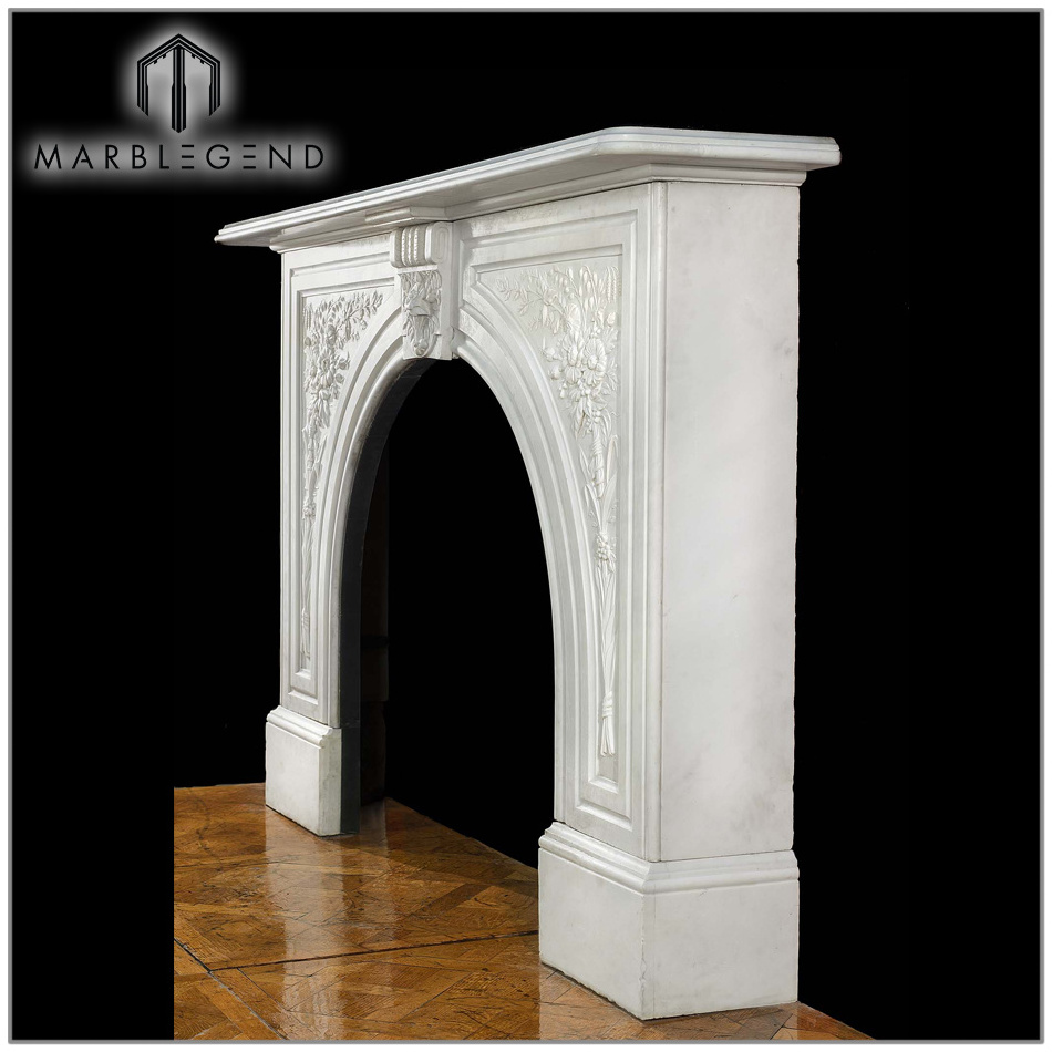 prefab hand carved Victorian arched antique marble fireplace surround