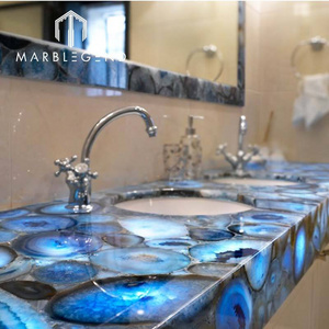 luxury slab tiles countertop in blue agate malachite petrified wood quartz