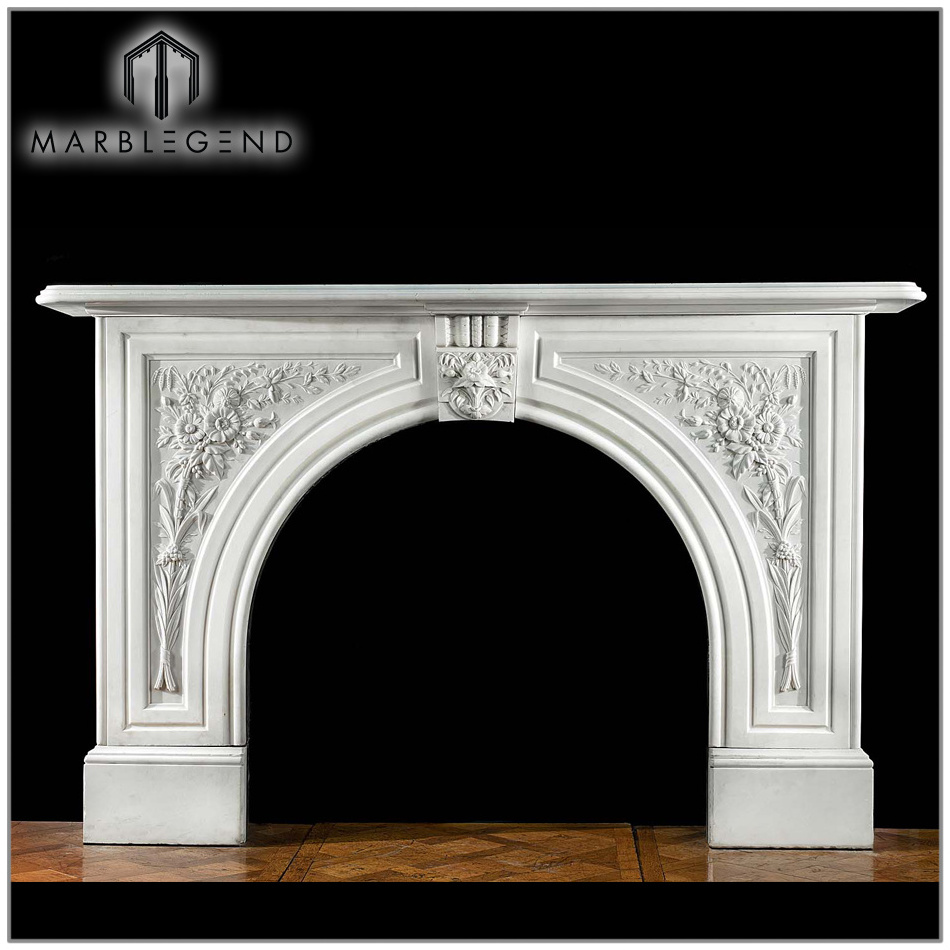 prefab hand carved Victorian arched antique marble fireplace surround