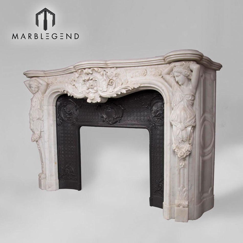 Decorative White Carrara Marble Wall Fireplace Surround