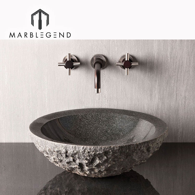 Hot sale bathroom washbasin natural stone black granite vessel sink